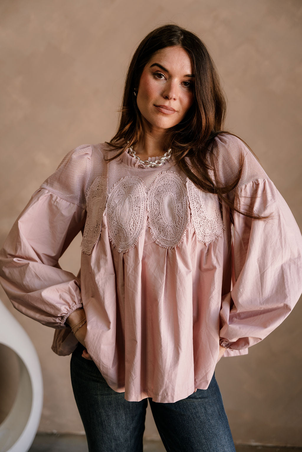 Cady Mauve Lace Applique Top - frontal view