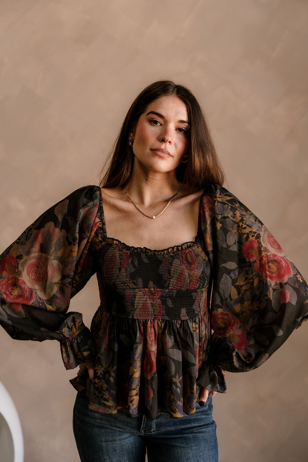 Tatum Black Multi Floral Long Sleeve Top - front view