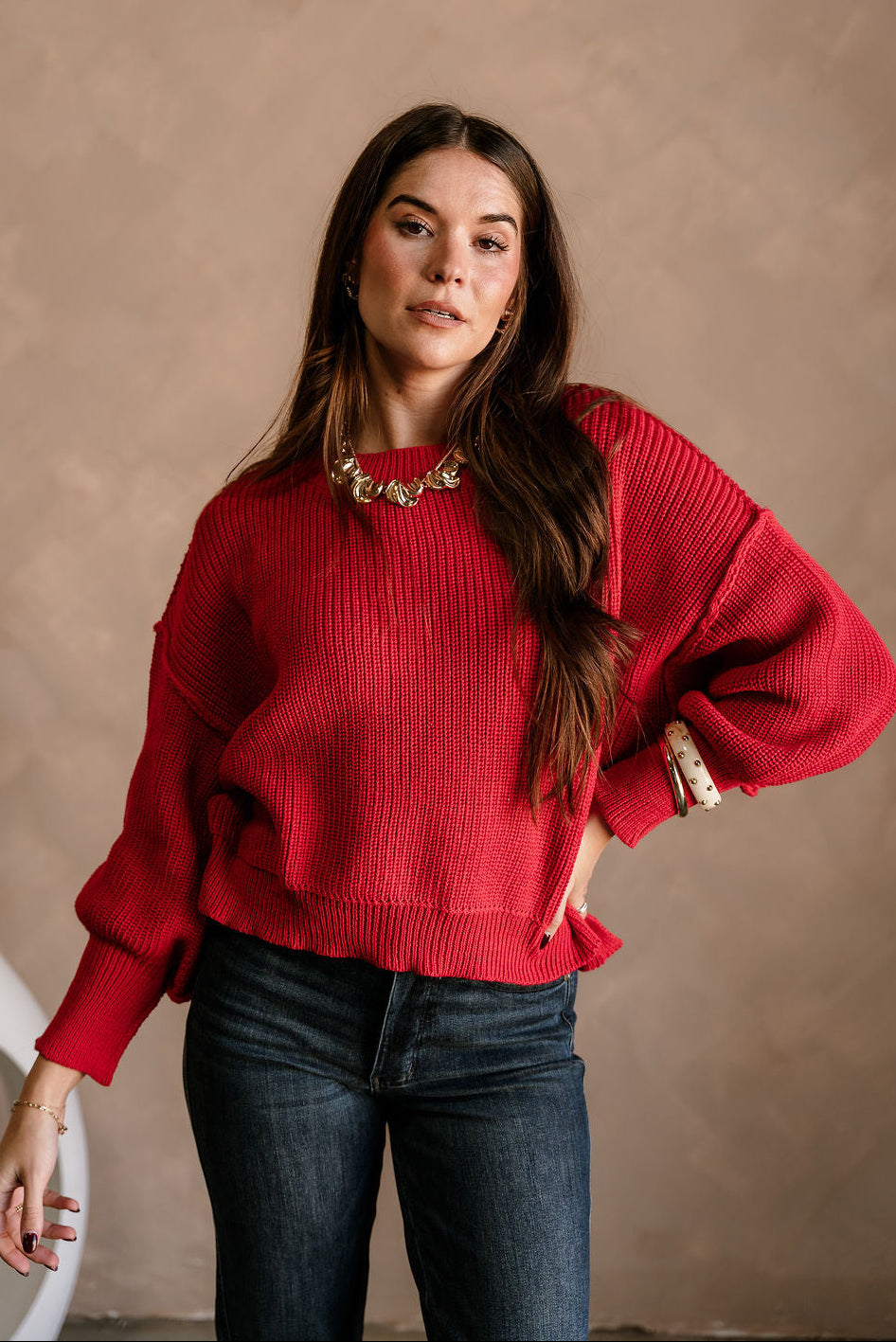 Molly Red Long Sleeve Sweater - front