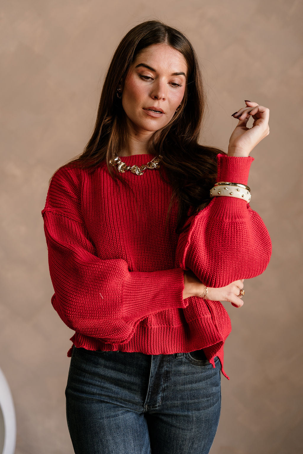 Molly Red Long Sleeve Sweater - front view close