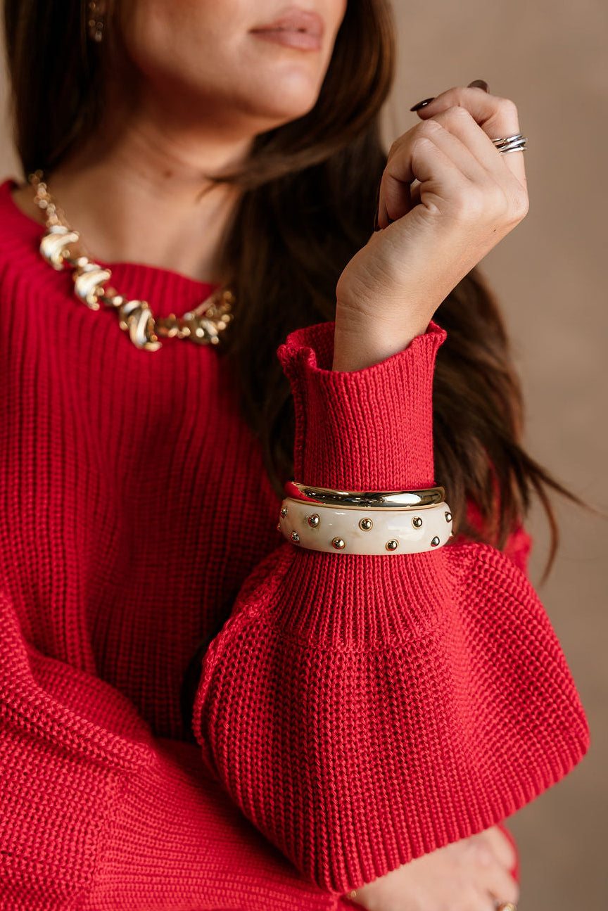 Alexis Cream & Gold Bangle Set - shown on model's wrist