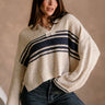 Jayme Taupe & Navy Striped Sweater - front view