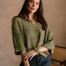 Piper Olive 3/4 Sleeve Sweater - front view