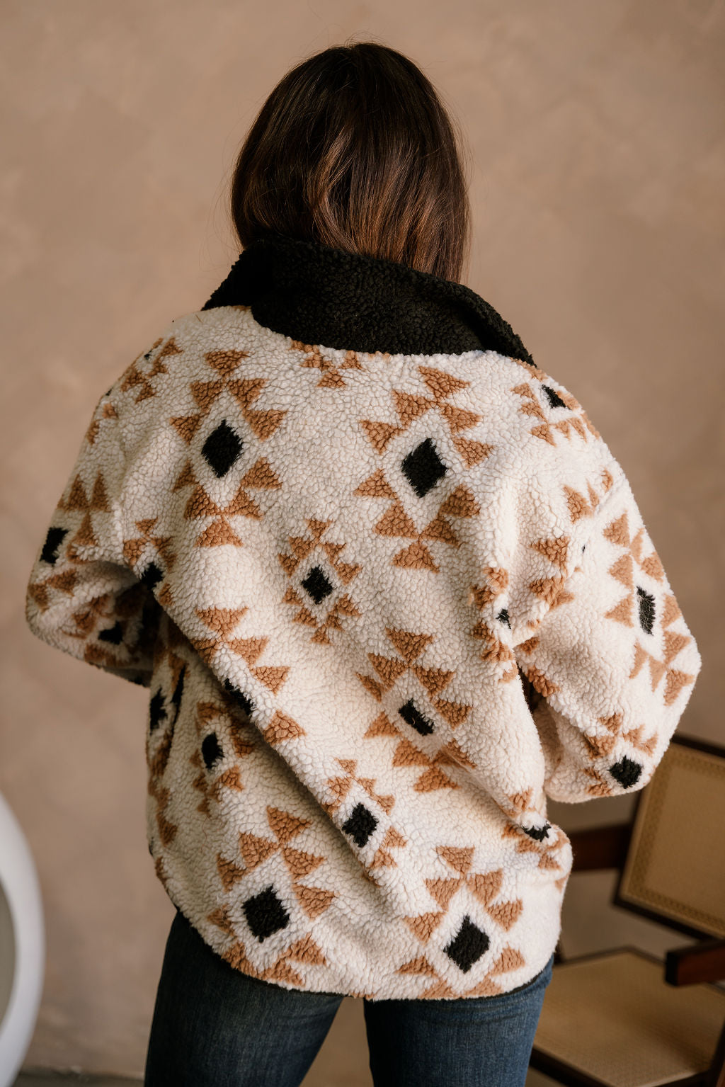 Journee Taupe Multi Sherpa Jacket- back view