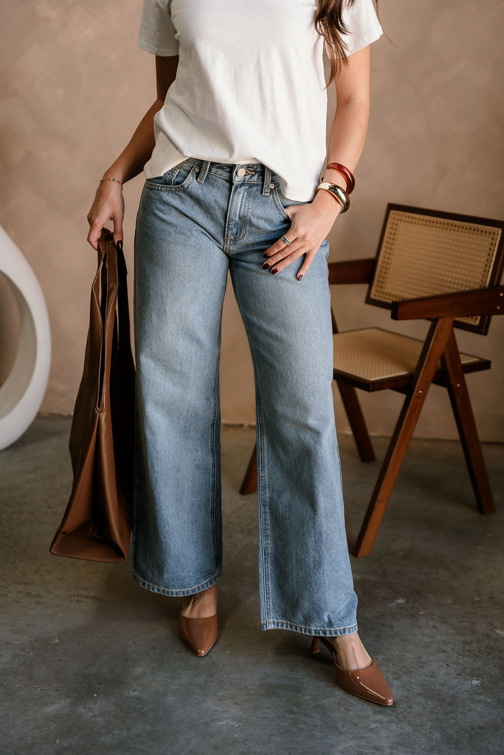 Just Black Denim: Blair Baggy WIde Leg Jeans- close up front view