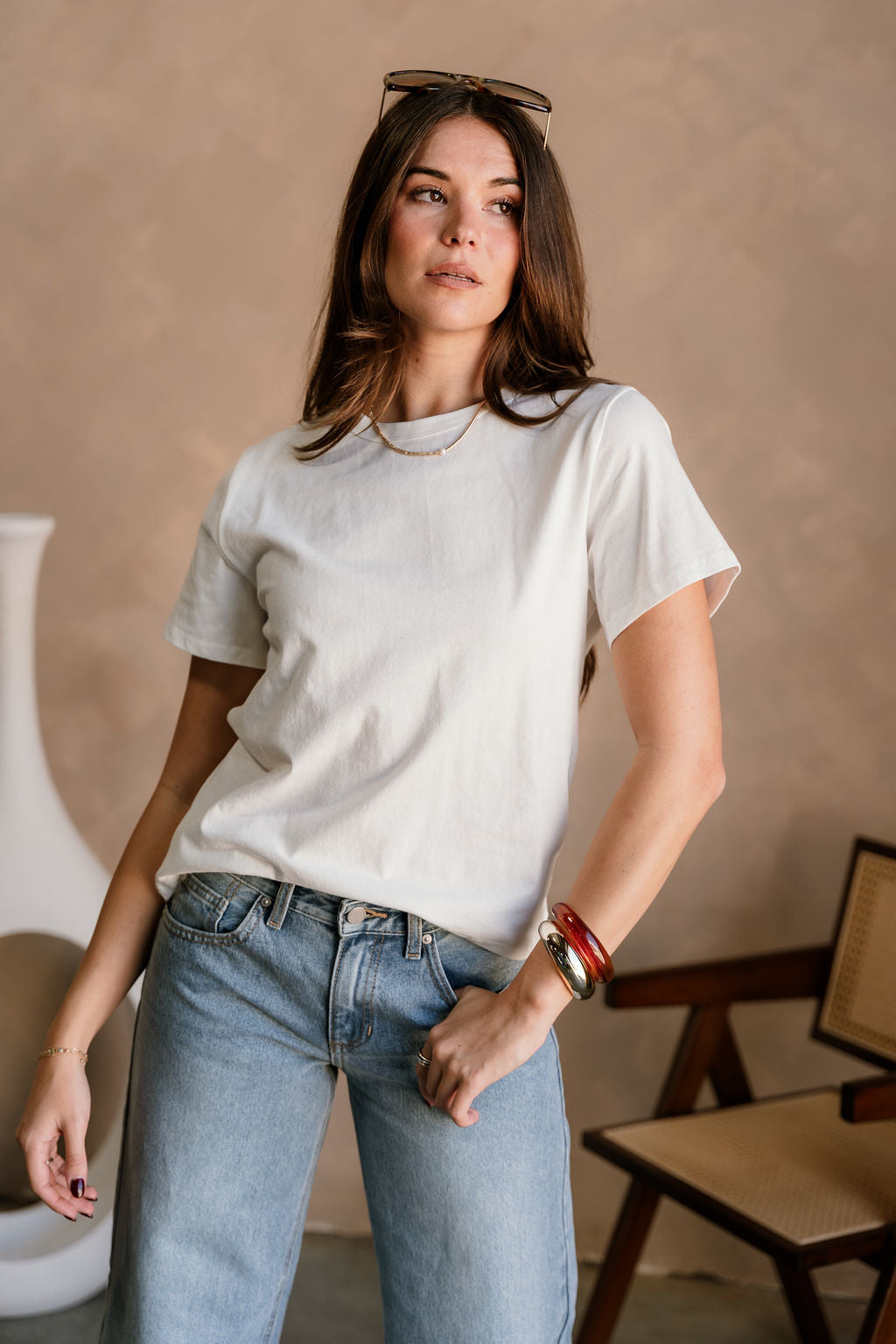 Myla Ivory Cotton Short Sleeve Top- front top view