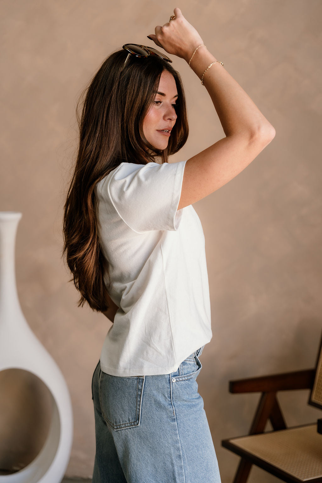 Myla Ivory Cotton Short Sleeve Top- top side view