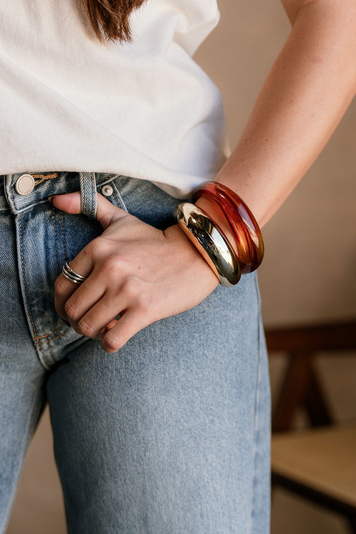 Kimberly Brown & Gold Bangle Set - close up