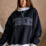 Tigers Navy Blue & White Mock Neck Sweatshirt- close up top view