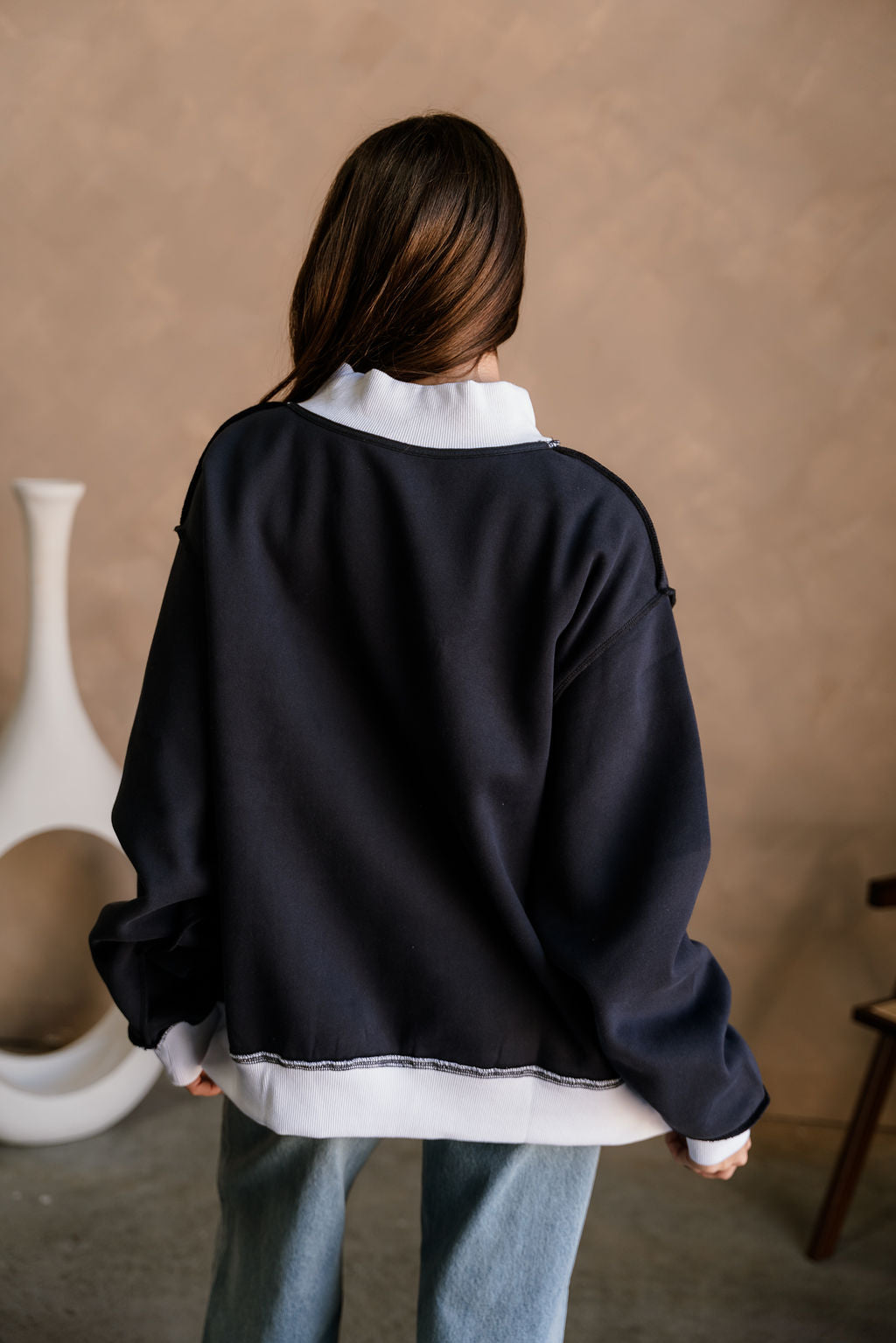 Tigers Navy Blue & White Mock Neck Sweatshirt- close up back view