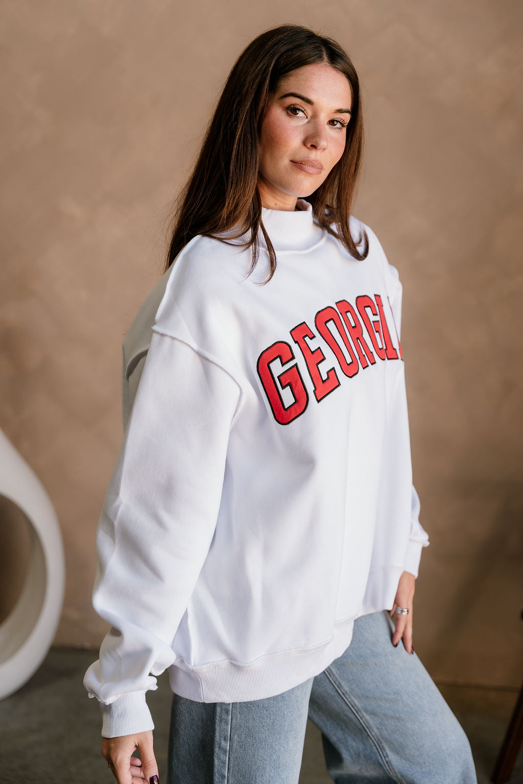 Georgia Red & White Mock Neck Sweatshirt- side view