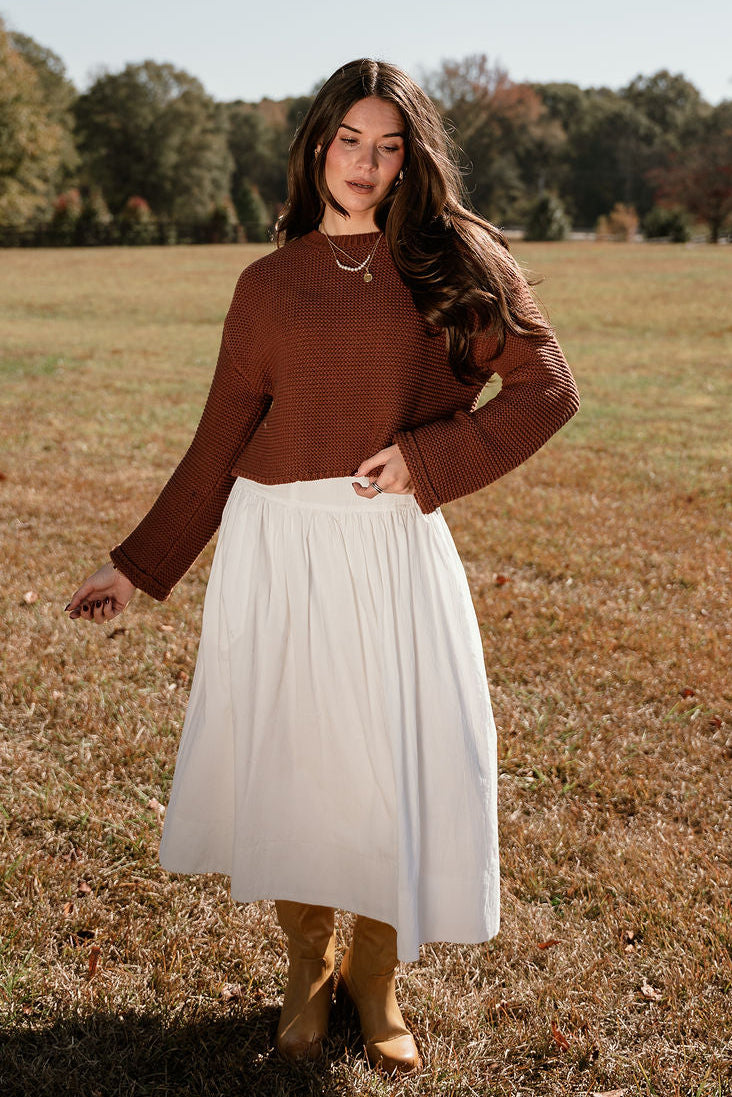 Ashton Brown Knit Cropped Sweater - full body front view