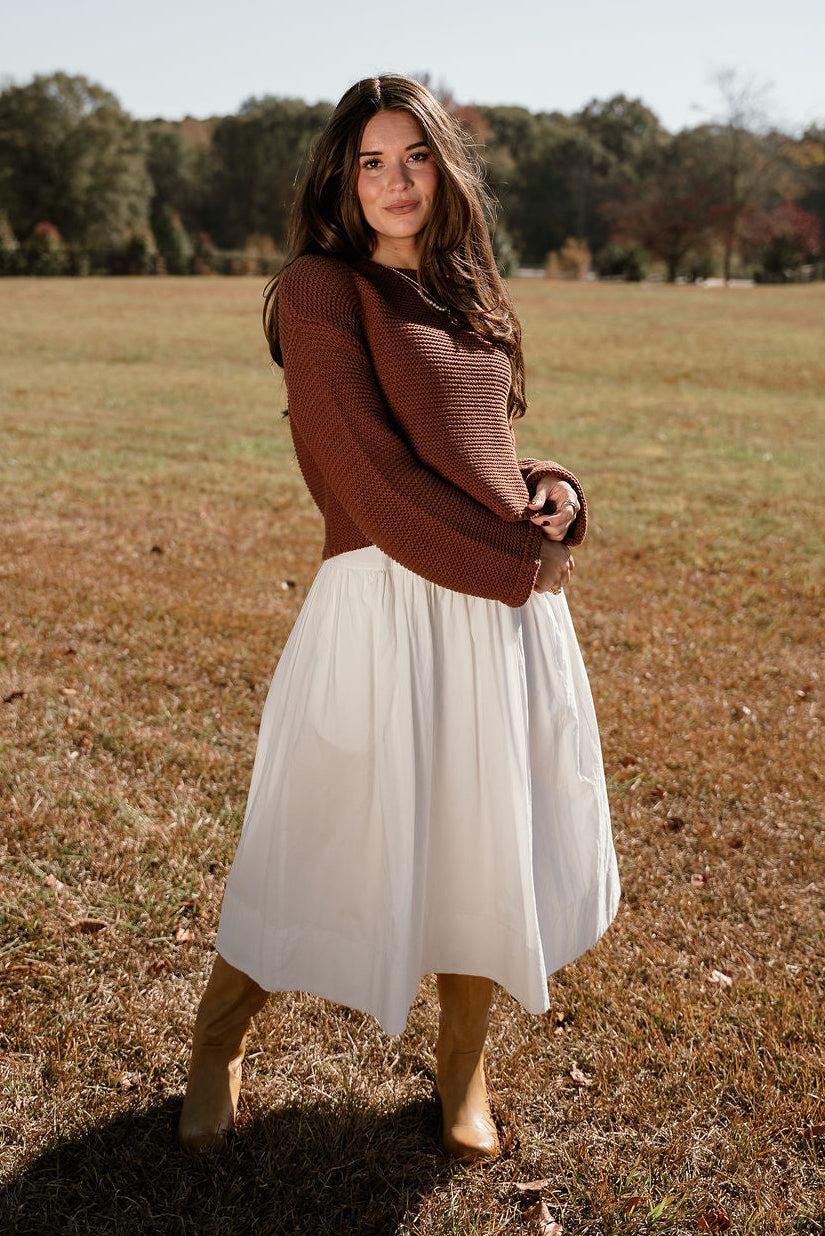 Ashton Brown Knit Cropped Sweater - full front view