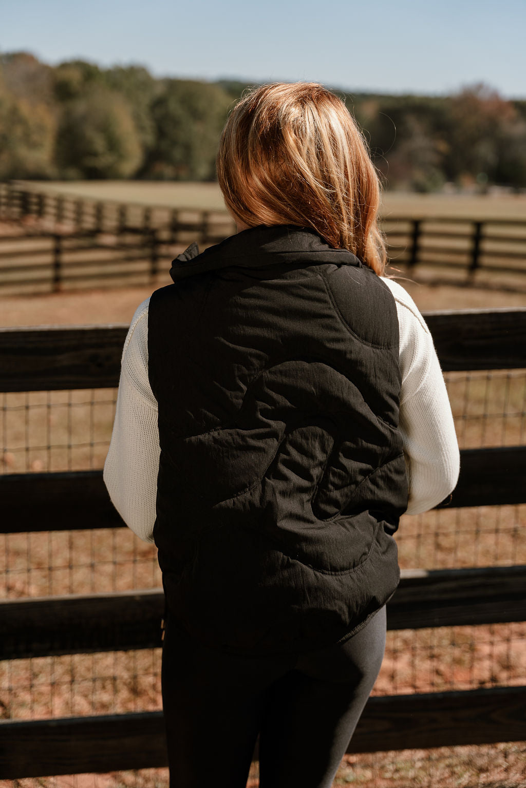 Vera Black Puffer Zip-Up Vest- back view