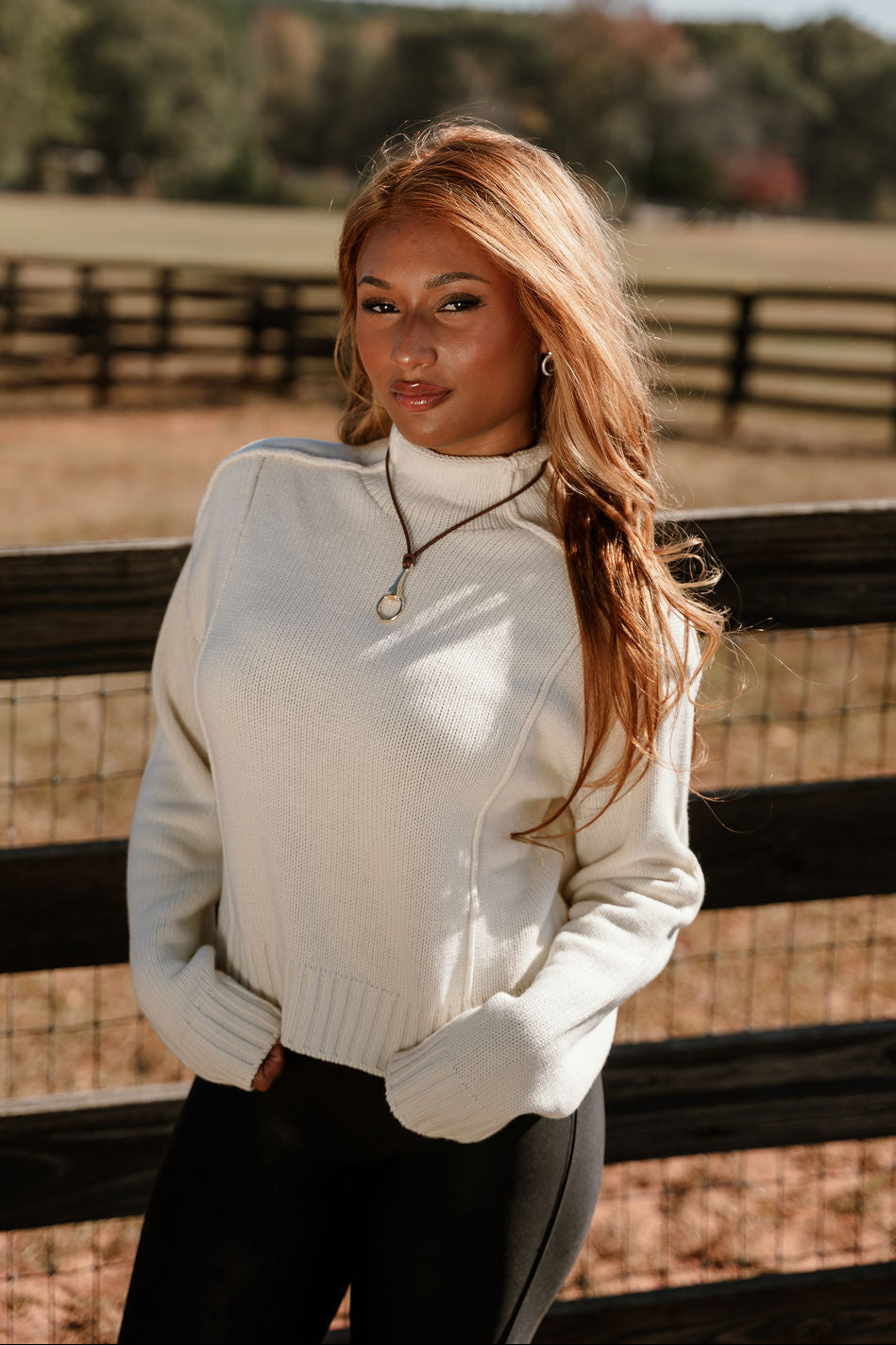 Selah Cream Cable Knit Sweater- right side view