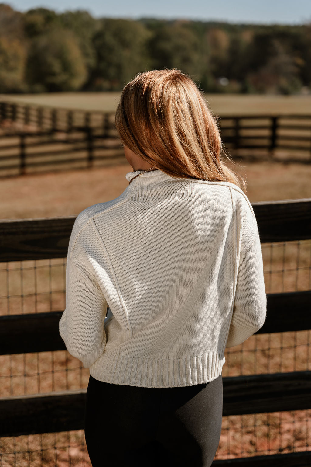 Selah Cream Cable Knit Sweater- back view