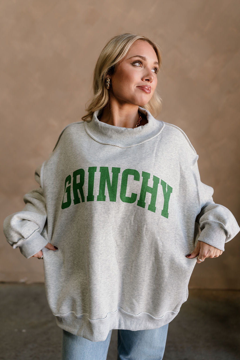 Merry/Grinchy Reversible Mock Neck Sweatshirt - front (grinchy side)