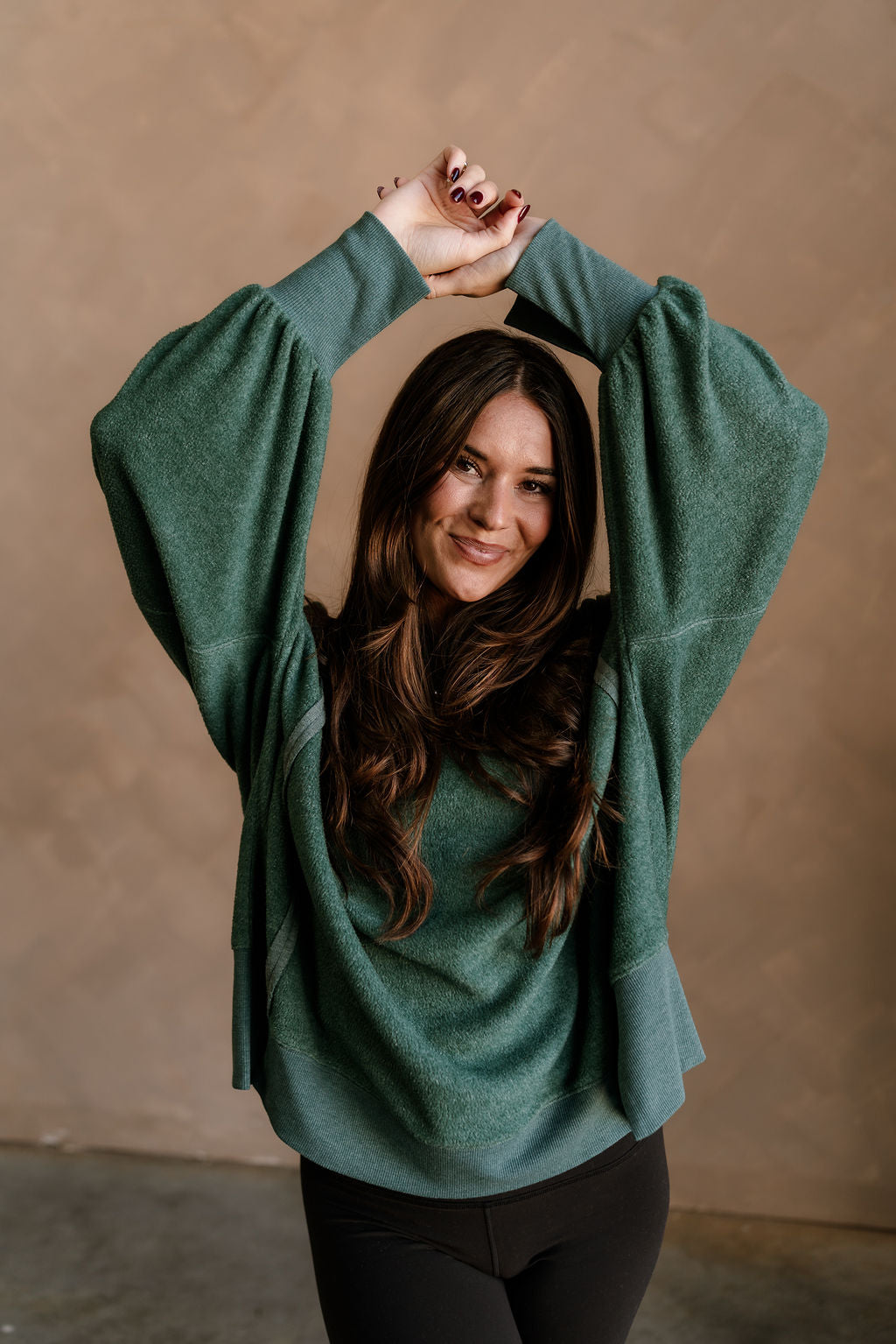 Nylah Dark Green Long Sleeve Sweatshirt - front