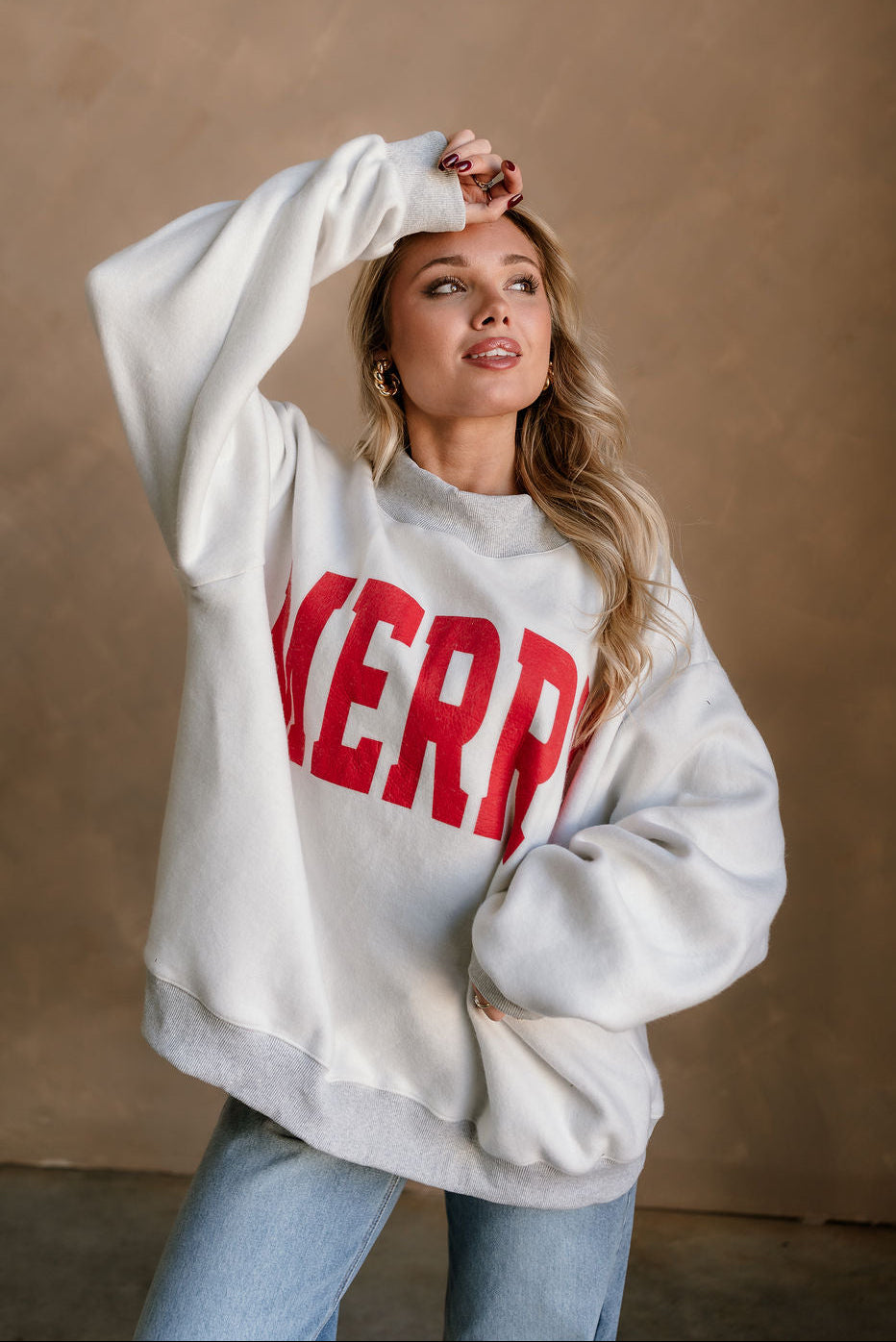 Merry/Grinchy Reversible Mock Neck Sweatshirt - front view (merry side)