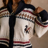 Leandra Cream Multi Horse Motif Cardigan - close front view