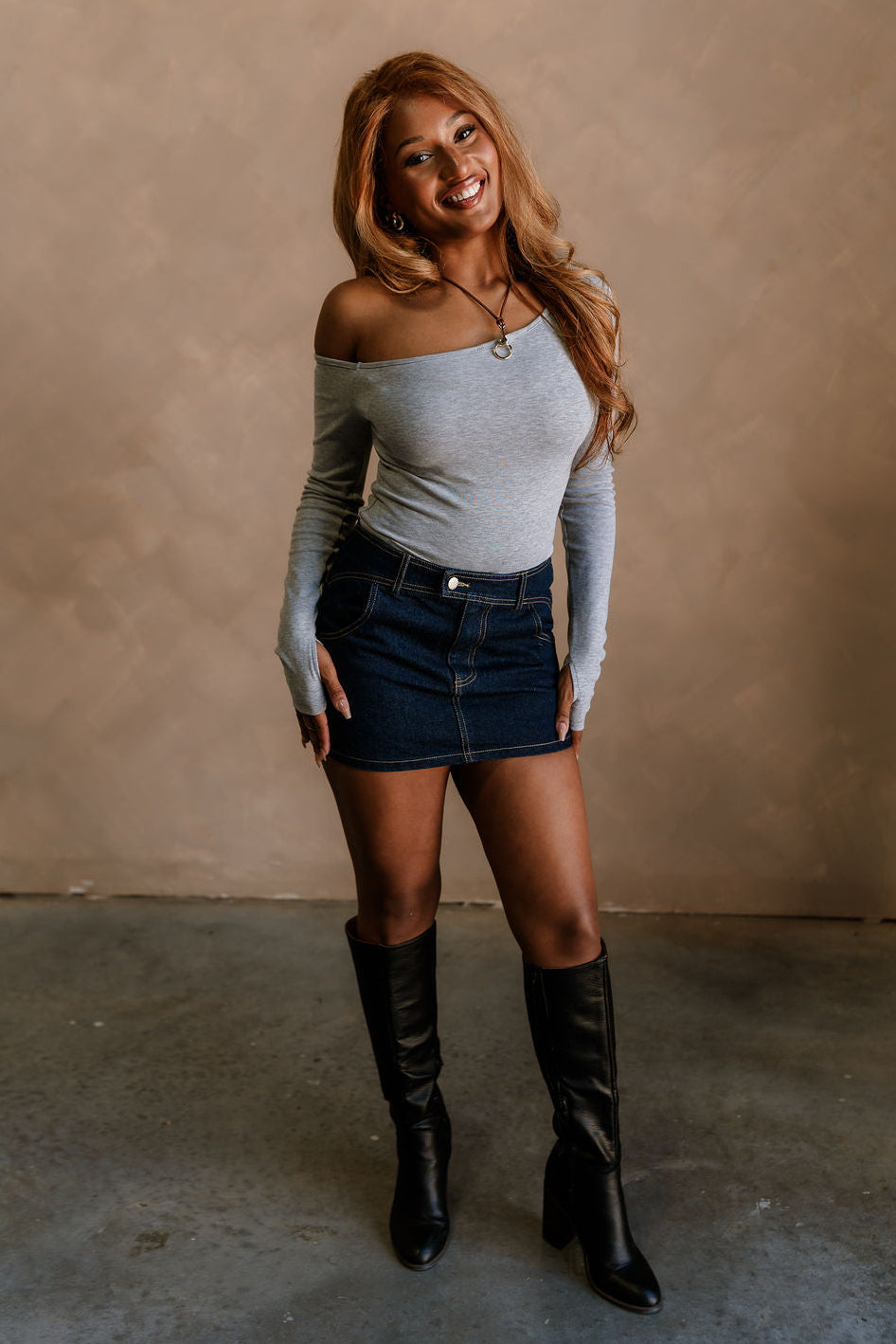 Colbie Dark Wash Denim Mini Skirt - full front view