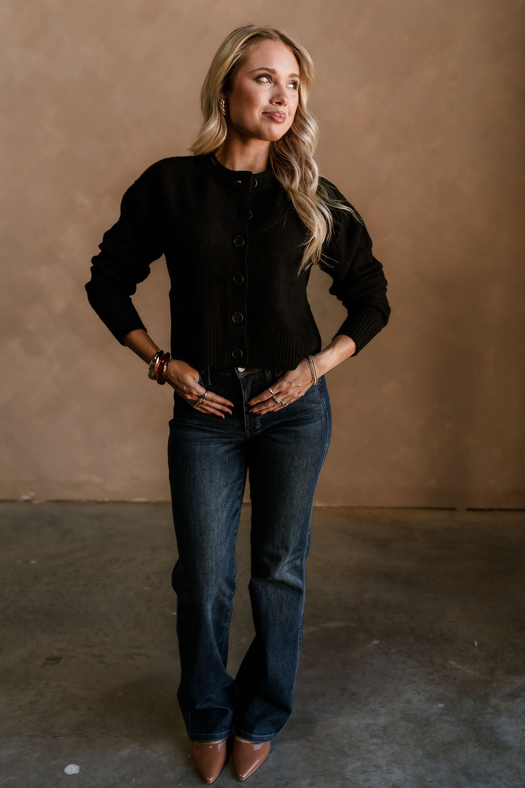 Bridgette Black Side Slit Cardigan - full body front view