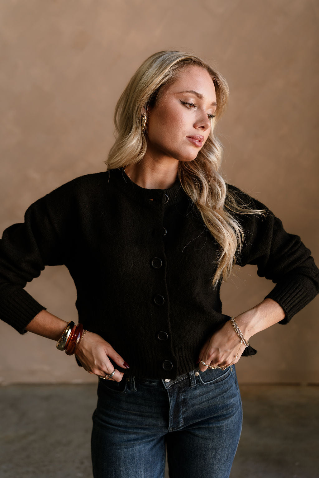 Bridgette Black Side Slit Cardigan - front view