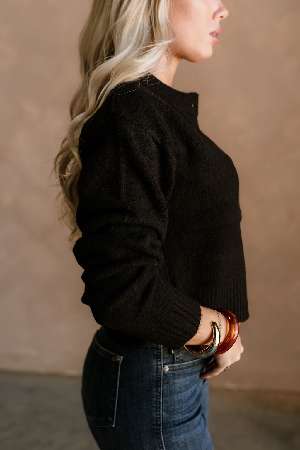 Bridgette Black Side Slit Cardigan - side view