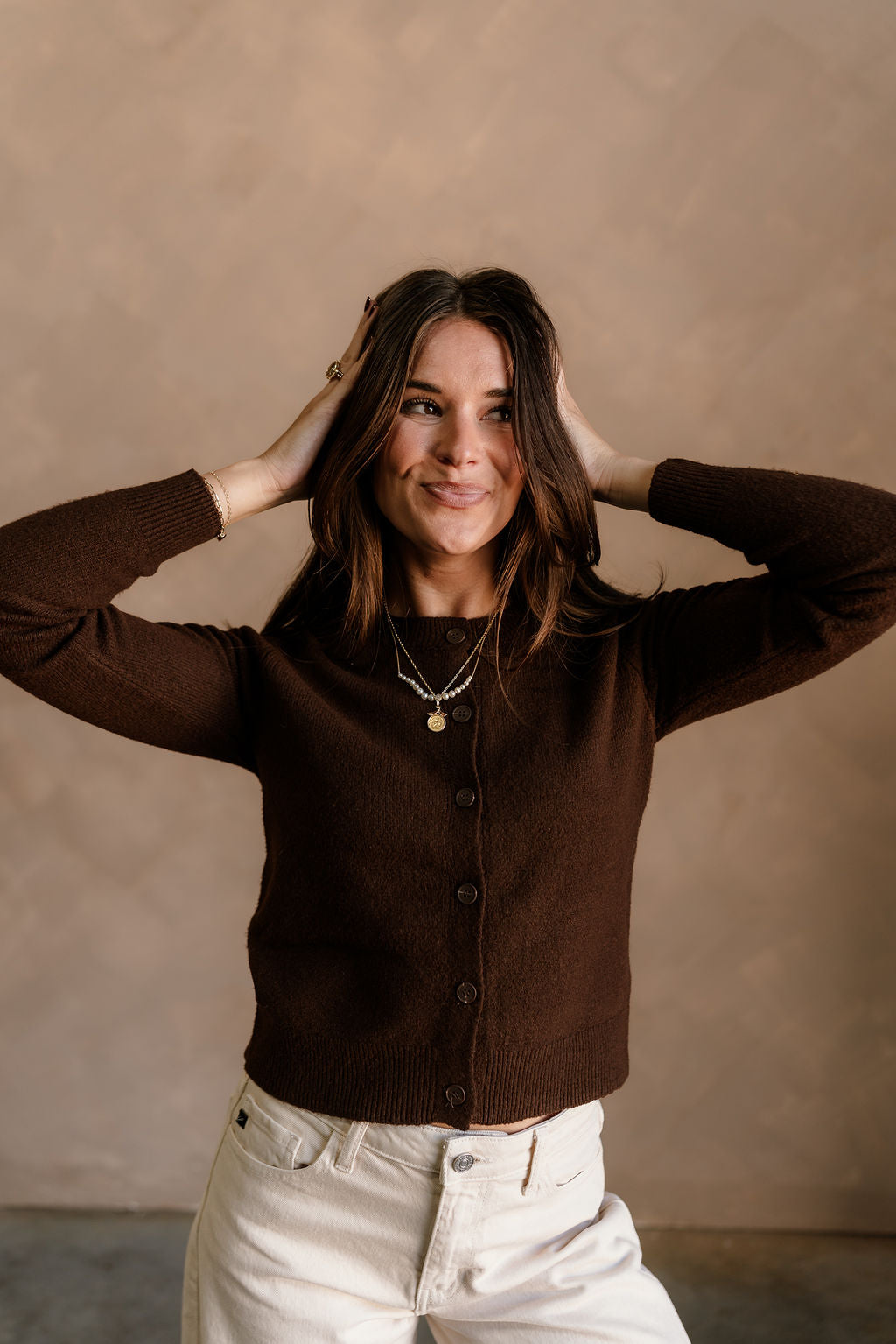 Sami Dark Brown Button Up Cardigan - front view