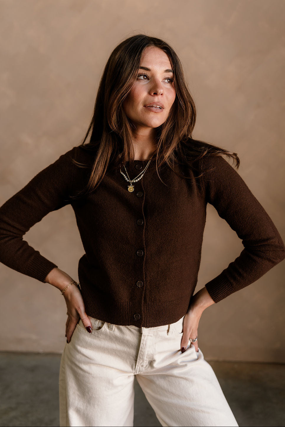 Sami Dark Brown Button Up Cardigan - frontal view