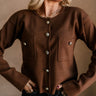 Delaney Brown & Gold Button-Up Pocket Cardigan - close up front