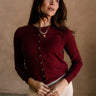 Kiara Burgundy Button-Up Knit Cardigan- top view