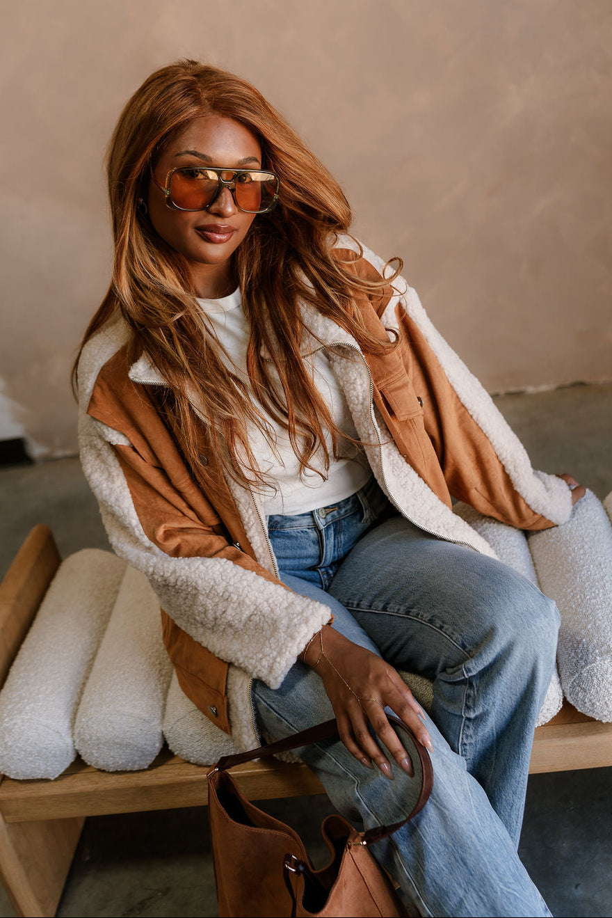 Ashland Camel Suede & Sherpa Jacket - aerial view