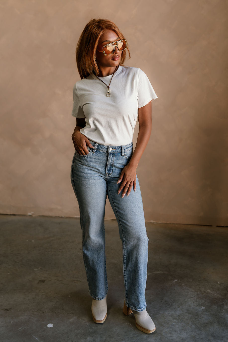 Judy Blue: Hayden Light Denim Straight Leg Jeans- full body view