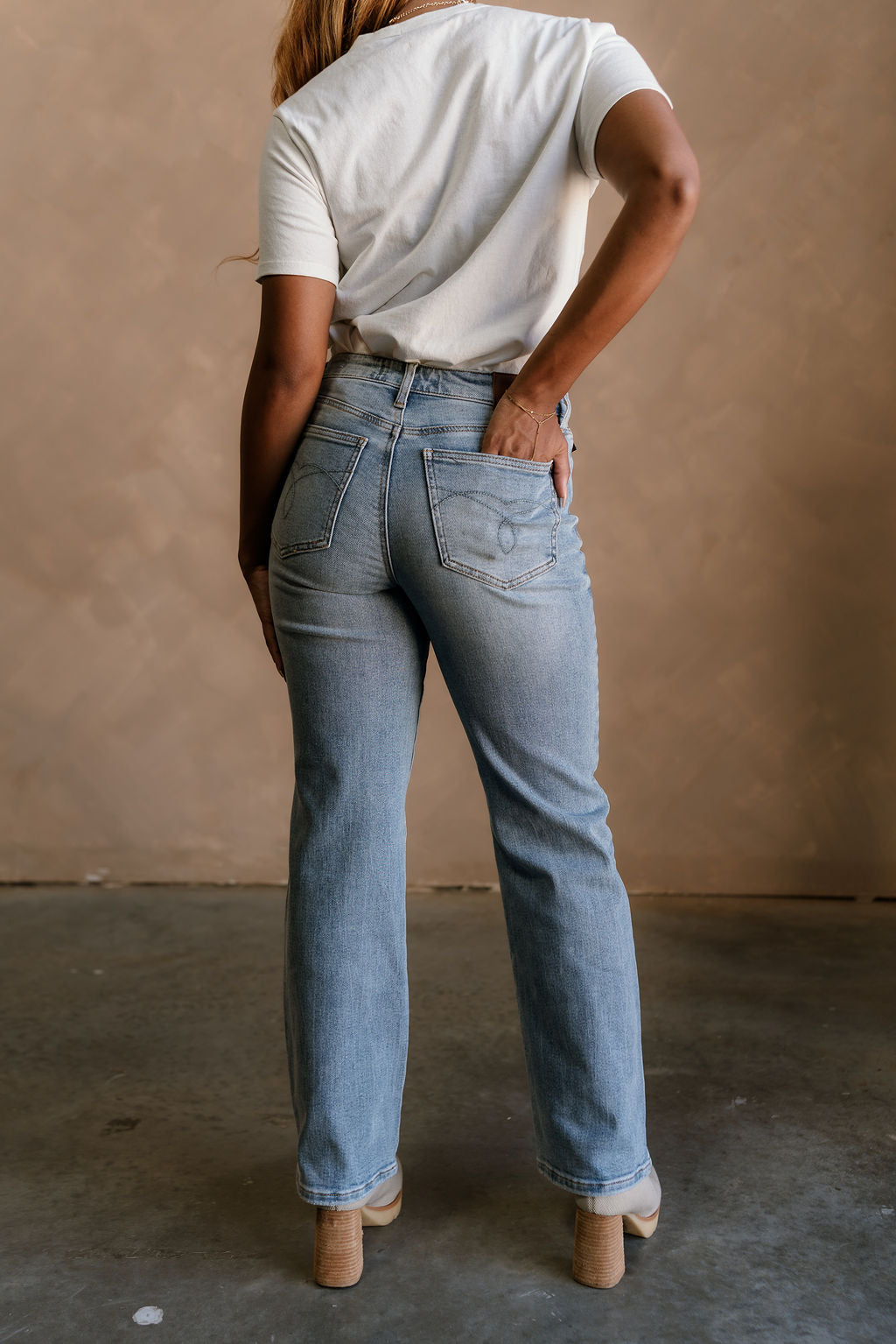Judy Blue: Hayden Light Denim Straight Leg Jeans- close up back view