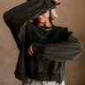 Harper Washed Black Long Sleeve Sweatshirt- front top view