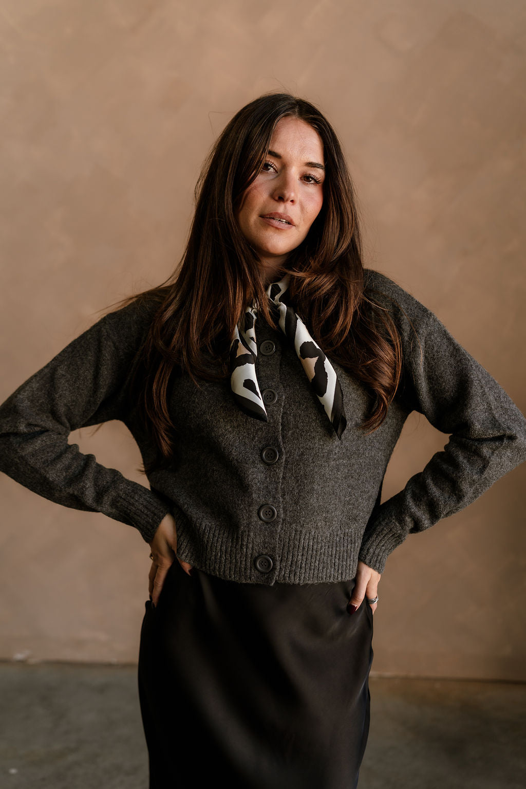 Bridgette Charcoal Grey Side Slit Cardigan - front view