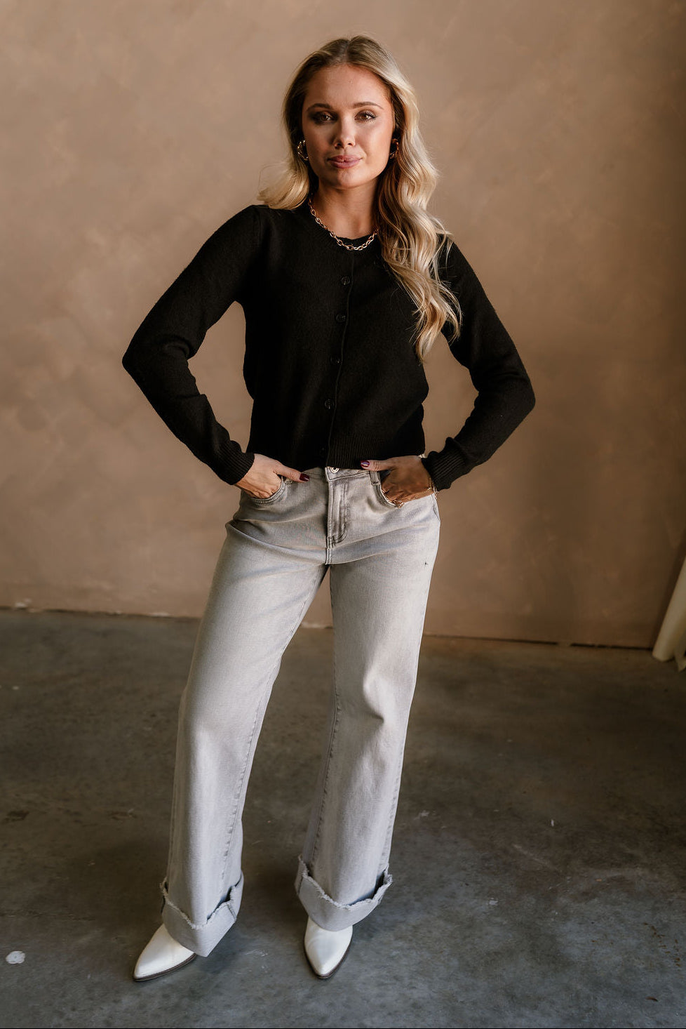 Sami Black Button Up Cardigan - full front view