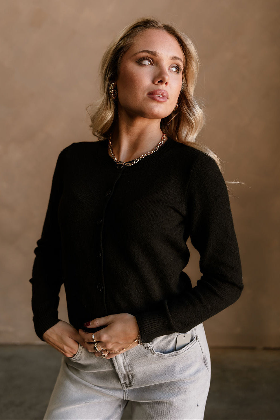 Sami Black Button Up Cardigan - front view