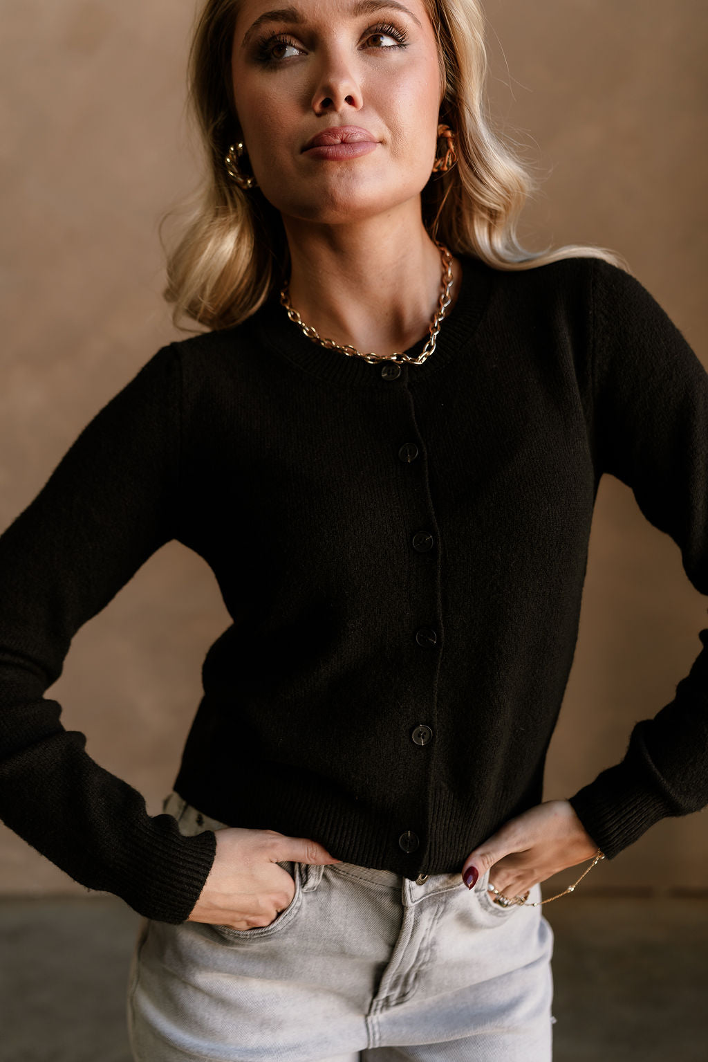 Sami Black Button Up Cardigan - close front view