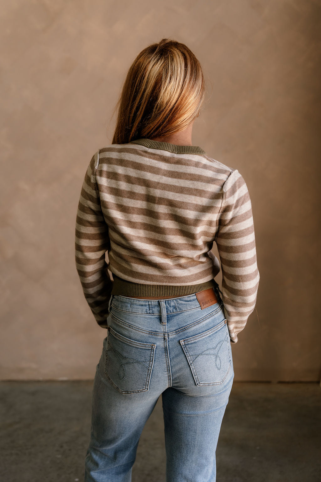 Vera Brown & Beige Stripe Knit Cardigan- full top back view