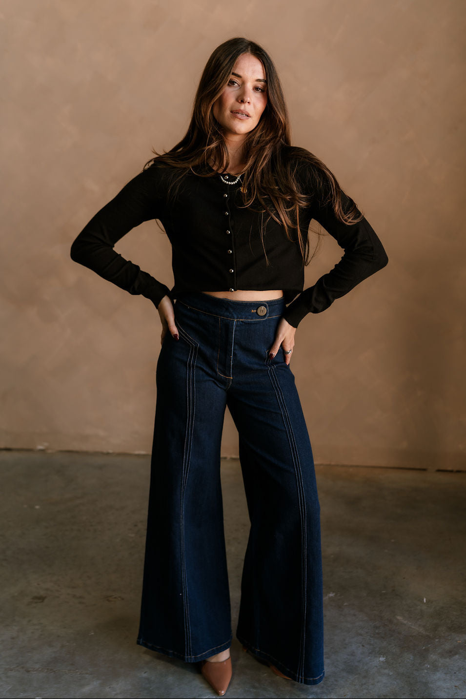 Kiara Black Gold Button-Up Cardigan - full body front view