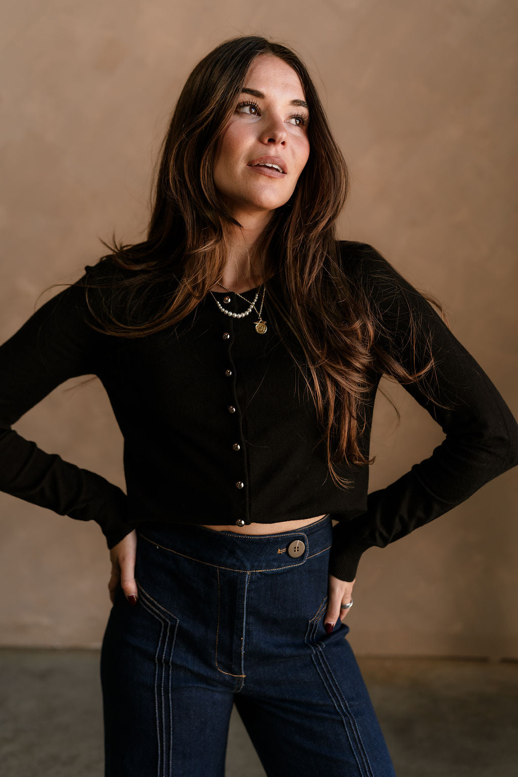 Kiara Black Gold Button-Up Cardigan - frontal view