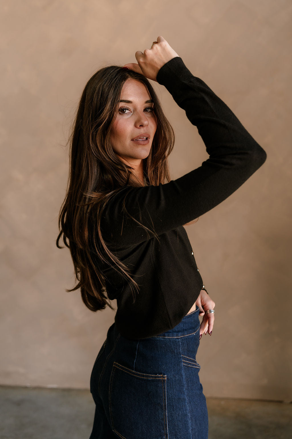 Kiara Black Gold Button-Up Cardigan - side