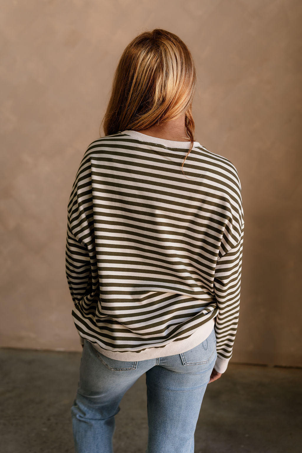 Diana Olive & Ivory Stripe Sweatshirt- back view