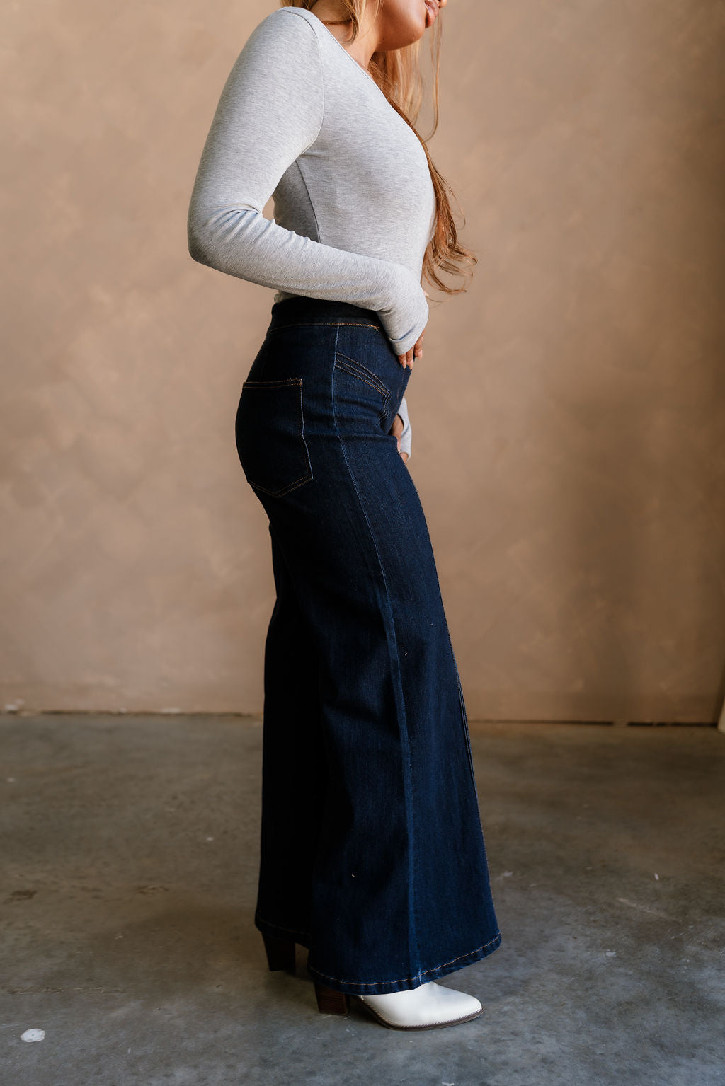Lena Dark Denim Wide Leg Jeans- side view