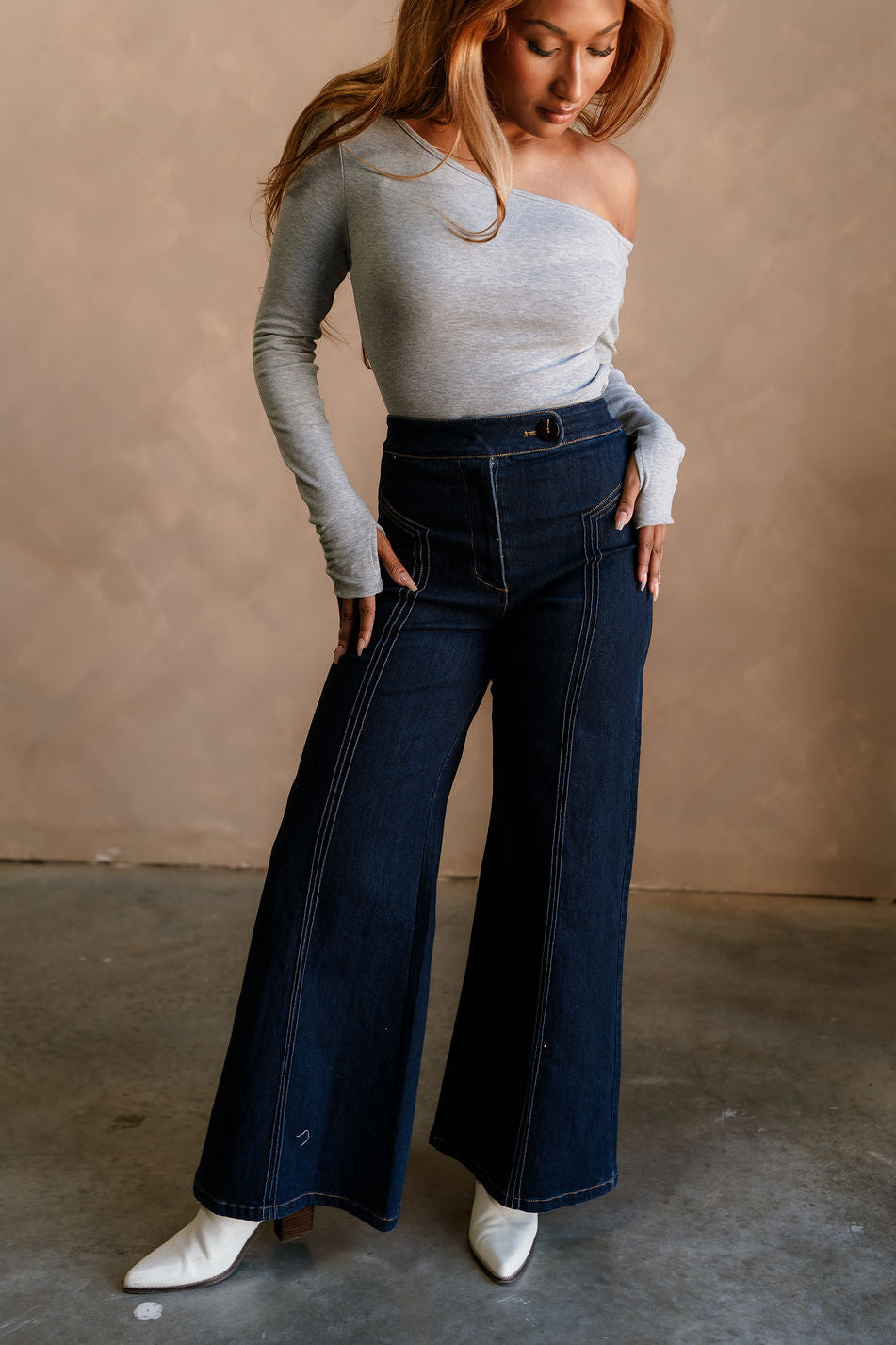 Lena Dark Denim Wide Leg Jeans- full view