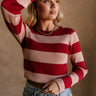 Vivian Deep Red & Pink Ribbed Knit Top- top view