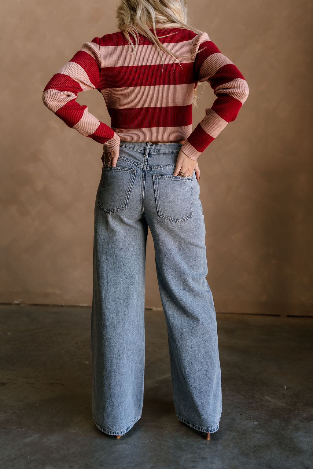 Kora Denim Drawstring Tie Wide Leg Jeans- close up back view