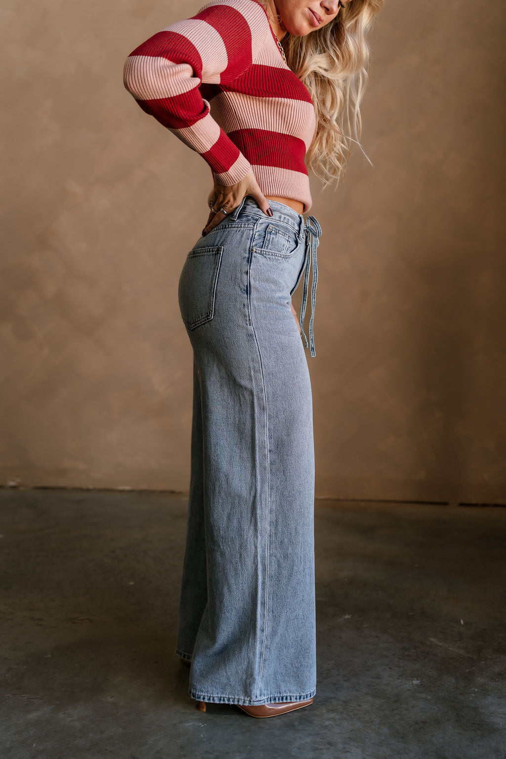 Kora Denim Drawstring Tie Wide Leg Jeans- side view